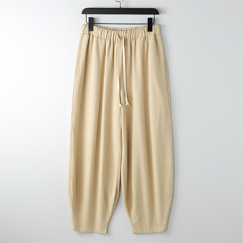 Buddha Stones 夏用無地ドローストリングアンクル丈メンズハーレムパンツ（ポケット付き） - カーキ - US/UK/AU54、 EU64 (9XL) - image 3