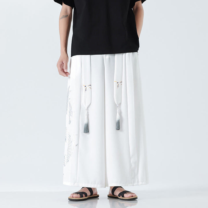 Buddha Stones 夏用ドラゴンドローストリングデザインコットンアンクル丈メンズワイドレッグパンツ（ポケット付き） - 白 - US/UK/AU42、 EU52 (3XL) - image 36