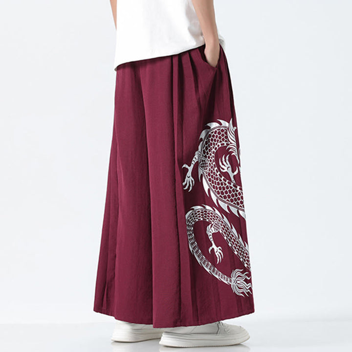 Buddha Stones 夏用ドラゴンドローストリングデザインコットンアンクル丈メンズワイドレッグパンツ（ポケット付き） - image 18