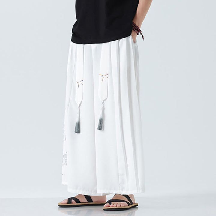 Buddha Stones 夏用ドラゴンドローストリングデザインコットンアンクル丈メンズワイドレッグパンツ（ポケット付き） - image 38