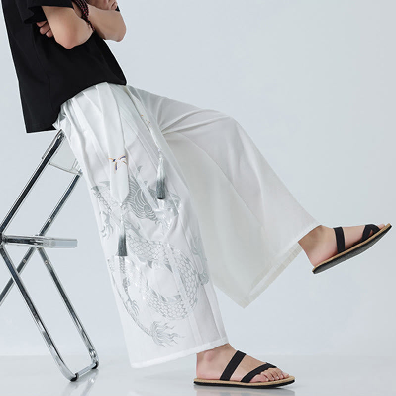 Buddha Stones 夏用ドラゴンドローストリングデザインコットンアンクル丈メンズワイドレッグパンツ（ポケット付き） - image 43