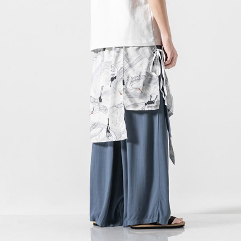 Buddha Stones 夏用 飛鶴デザイン コットン メンズ ワイドレッグパンツ ポケット付き - image 15