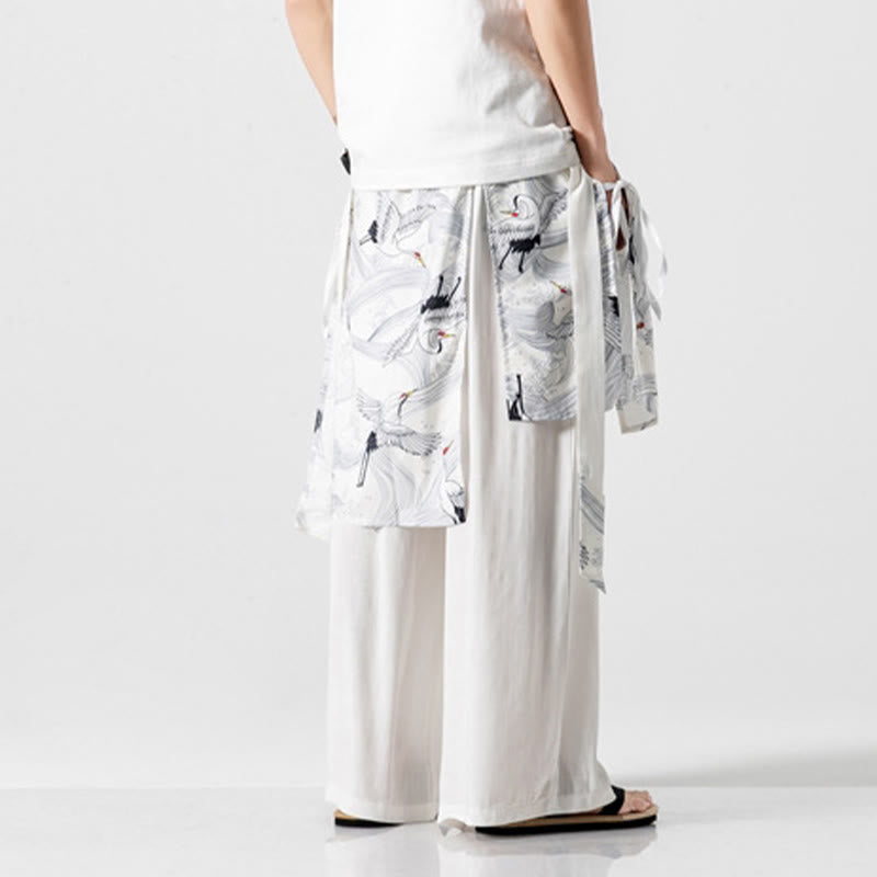 Buddha Stones 夏用 飛鶴デザイン コットン メンズ ワイドレッグパンツ ポケット付き - image 42