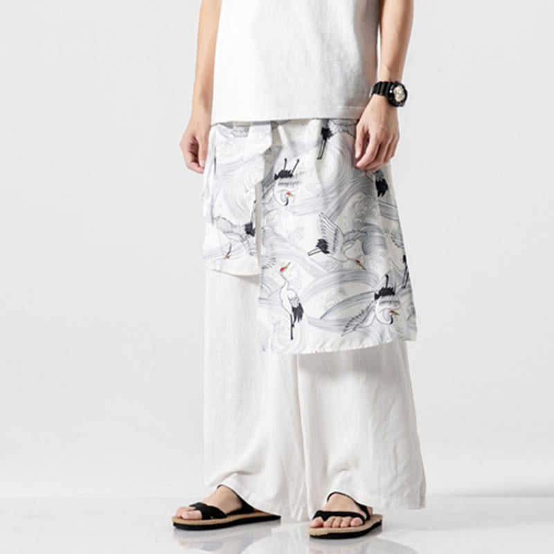 Buddha Stones 夏用 飛鶴デザイン コットン メンズ ワイドレッグパンツ ポケット付き - image 41