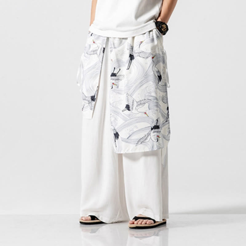 Buddha Stones 夏用 飛鶴デザイン コットン メンズ ワイドレッグパンツ ポケット付き - image 48