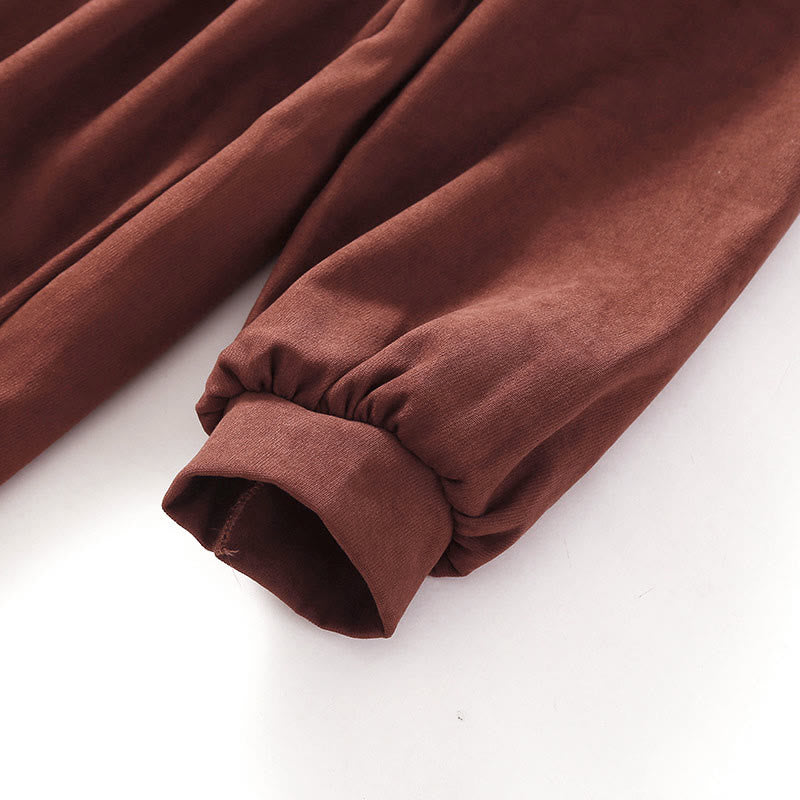 Buddha Stones 秋冬 無地 ボタンダウン レースアップデザイン 長袖 ミディ丈 ドレス ポケット付き - image 7