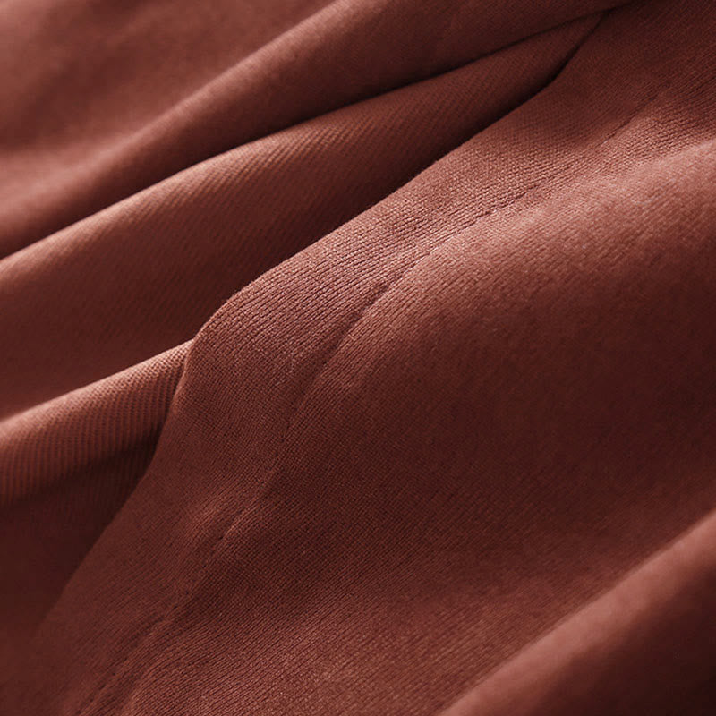 Buddha Stones 秋冬 無地 ボタンダウン レースアップデザイン 長袖 ミディ丈 ドレス ポケット付き - image 9