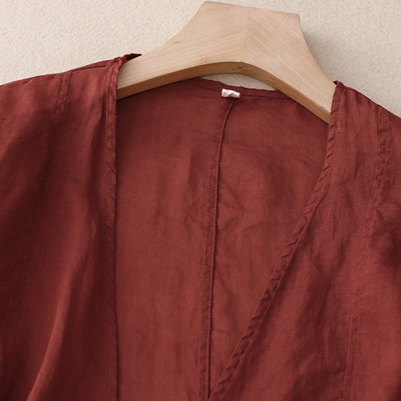 Buddha Stones 夏無地長袖レースアップオープンフロントレディース着物 - image 1