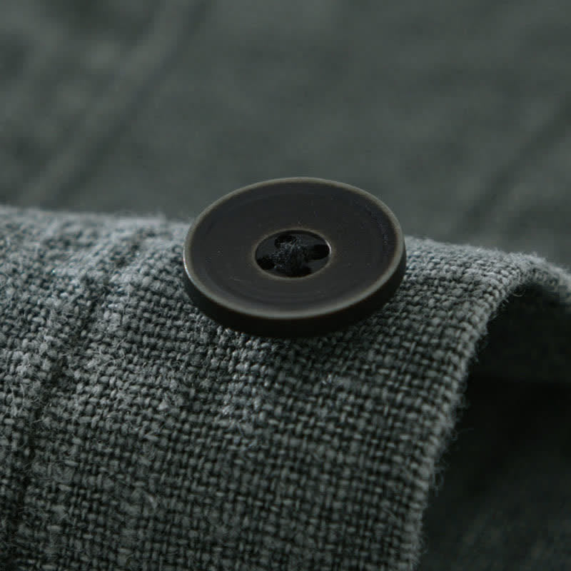 Buddha Stones 秋冬 無地 長袖 ボタンデザイン メンズ ラミー リネン コットン シャツ ポケット付き - image 7