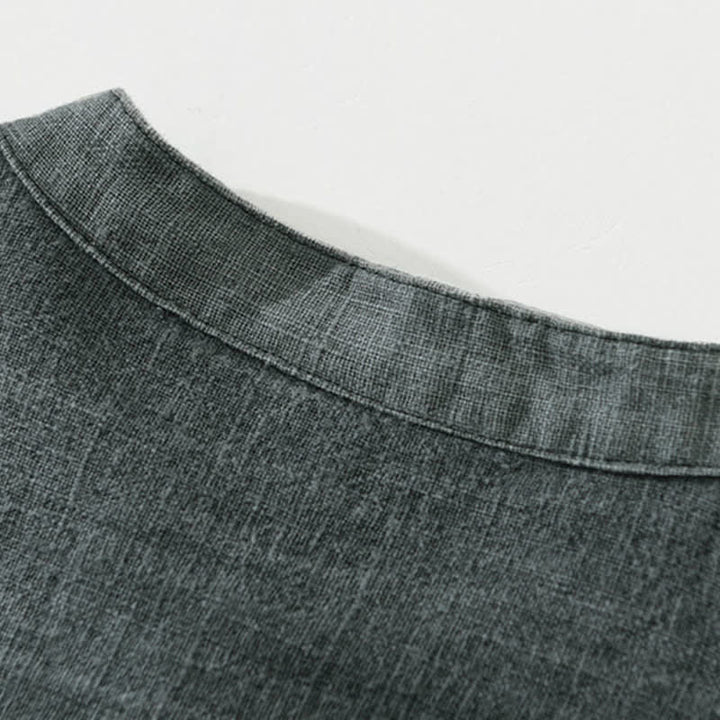 Buddha Stones 秋冬 無地 長袖 ボタンデザイン メンズ ラミー リネン コットン シャツ ポケット付き - image 3