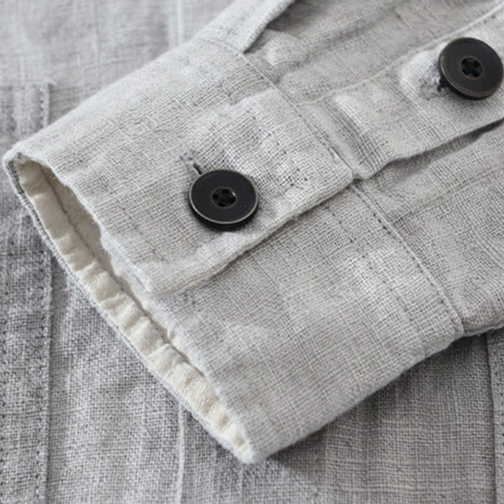 Buddha Stones 秋冬 無地 長袖 ボタンデザイン メンズ ラミー リネン コットン シャツ ポケット付き - image 15