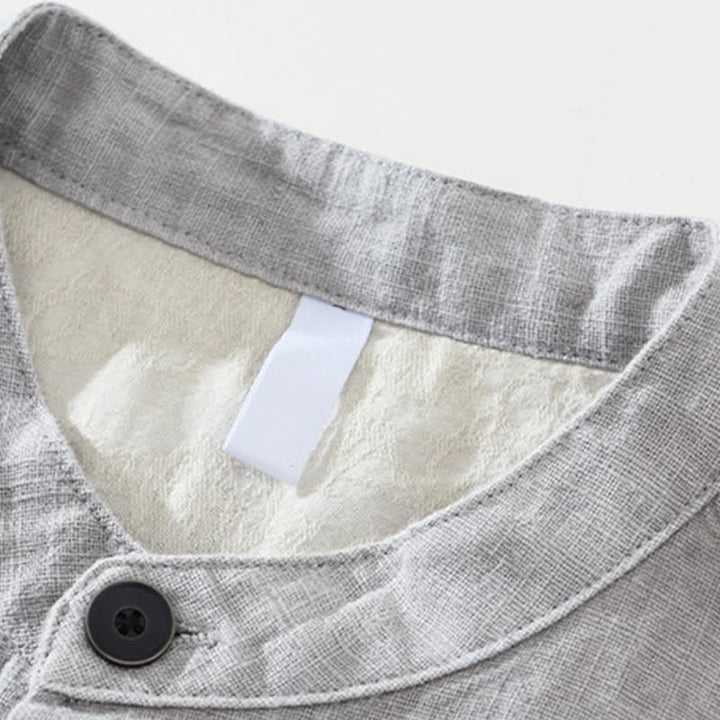 Buddha Stones 秋冬 無地 長袖 ボタンデザイン メンズ ラミー リネン コットン シャツ ポケット付き - image 14