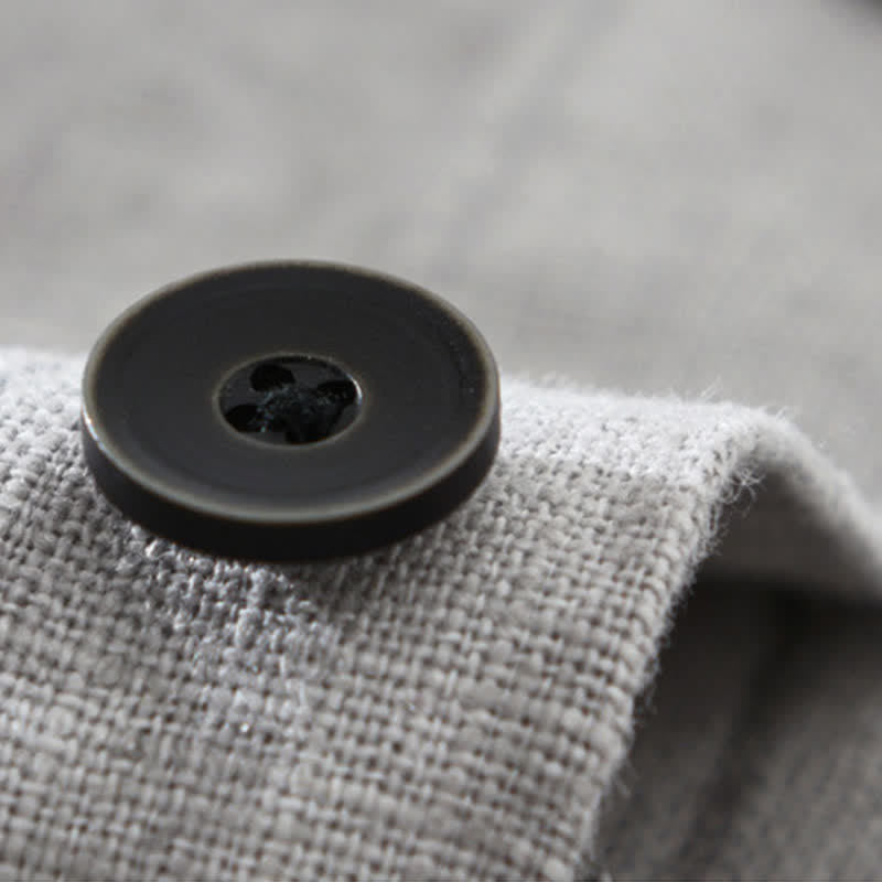 Buddha Stones 秋冬 無地 長袖 ボタンデザイン メンズ ラミー リネン コットン シャツ ポケット付き - image 16