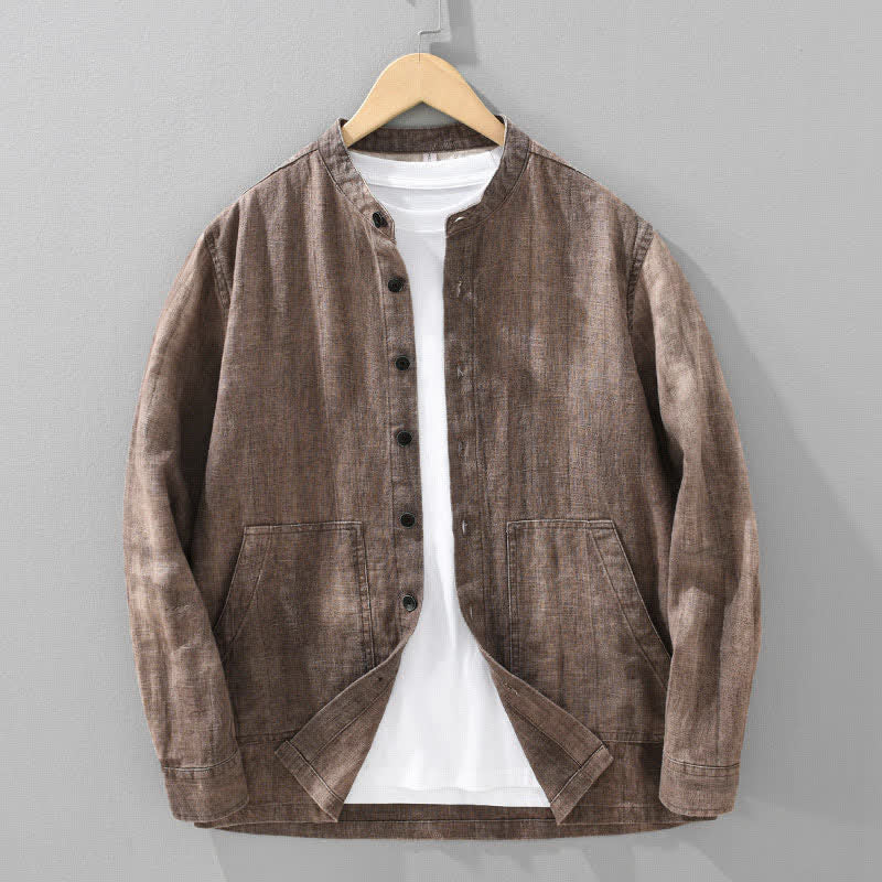 Buddha Stones 秋冬 無地 長袖 ボタンデザイン メンズ ラミー リネン コットン シャツ ポケット付き - ペルー - US/UK/AU42、 EU52 (3XL) - image 12