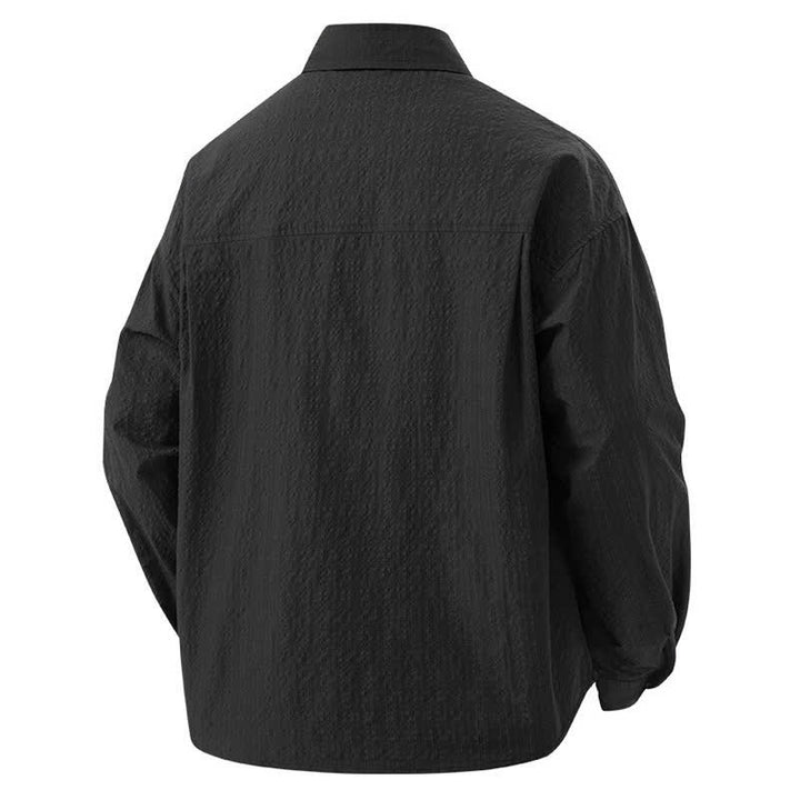 Buddha Stones 春の無地テクスチャー長袖ボタンメンズラペルシャツポケット付き - image 2