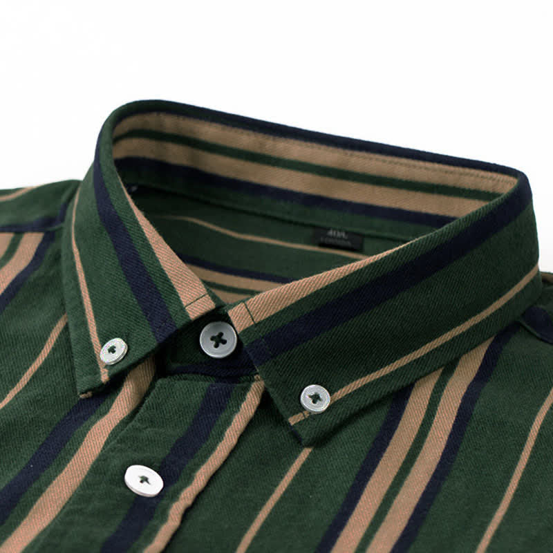 Buddha Stones レトロなカラーブロックストライプの長袖ボタンメンズコットンシャツ（ポケット付き） - image 6