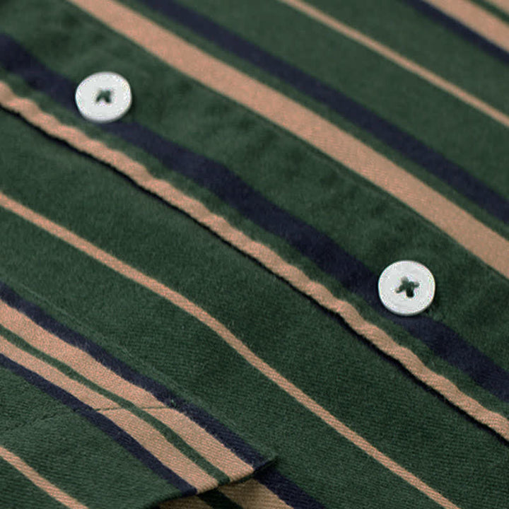 Buddha Stones レトロなカラーブロックストライプの長袖ボタンメンズコットンシャツ（ポケット付き） - image 9