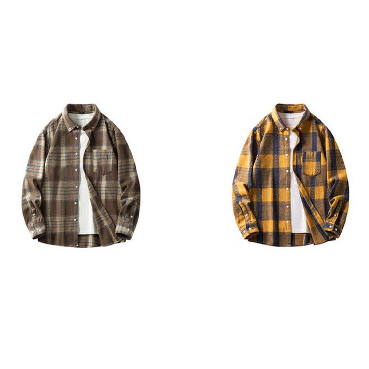 Buddha Stones 通勤用マルチカラーチェック柄ボタン付きメンズコットン長袖シャツ（ポケット付き） - image 23