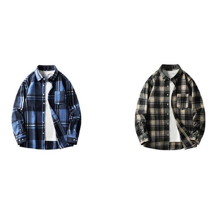 Buddha Stones 通勤用マルチカラーチェック柄ボタン付きメンズコットン長袖シャツ（ポケット付き） - image 22