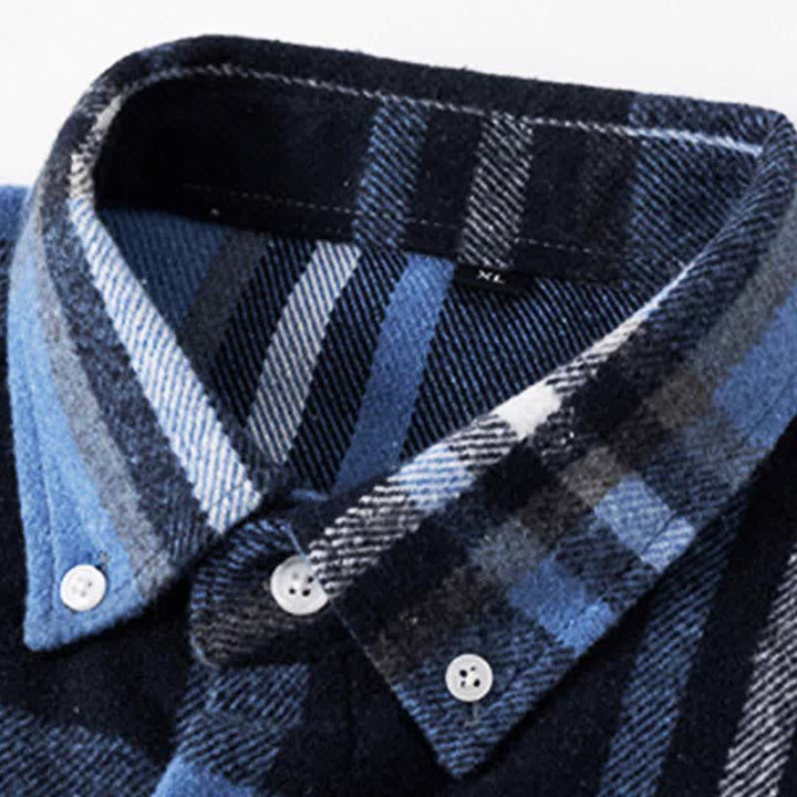 Buddha Stones 通勤用マルチカラーチェック柄ボタン付きメンズコットン長袖シャツ（ポケット付き） - image 6