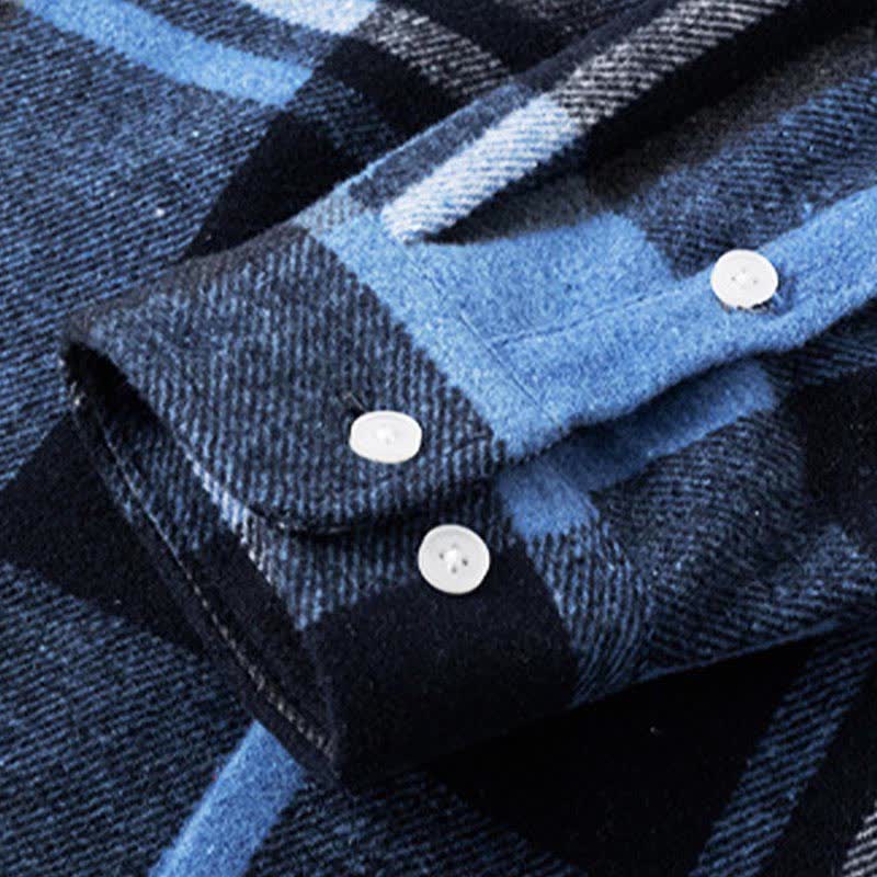 Buddha Stones 通勤用マルチカラーチェック柄ボタン付きメンズコットン長袖シャツ（ポケット付き） - image 7