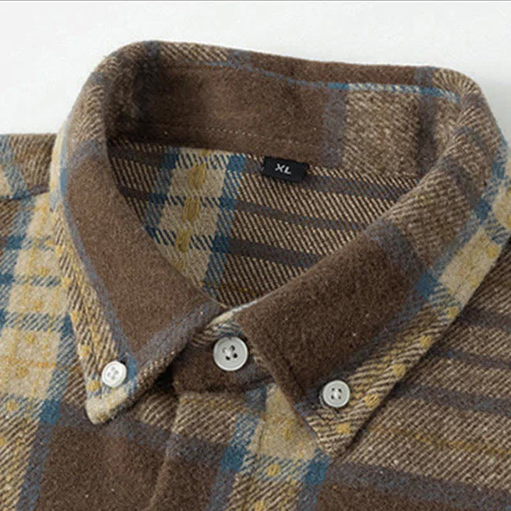 Buddha Stones 通勤用マルチカラーチェック柄ボタン付きメンズコットン長袖シャツ（ポケット付き） - image 12