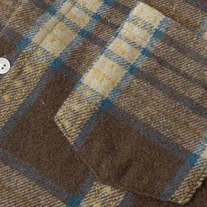 Buddha Stones 通勤用マルチカラーチェック柄ボタン付きメンズコットン長袖シャツ（ポケット付き） - image 13