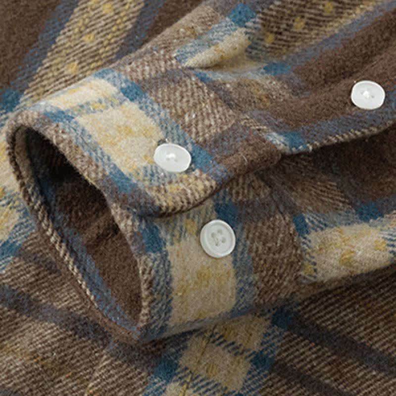 Buddha Stones 通勤用マルチカラーチェック柄ボタン付きメンズコットン長袖シャツ（ポケット付き） - image 14