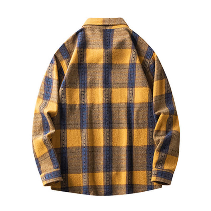 Buddha Stones 通勤用マルチカラーチェック柄ボタン付きメンズコットン長袖シャツ（ポケット付き） - image 17