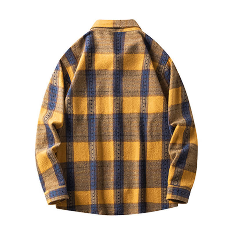 Buddha Stones 通勤用マルチカラーチェック柄ボタン付きメンズコットン長袖シャツ（ポケット付き） - image 17