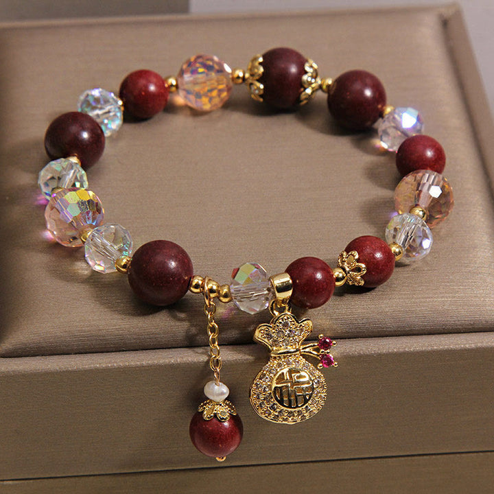 Buddha Stones 白檀の福文字幸運繁栄金袋守護ブレスレット - image 1