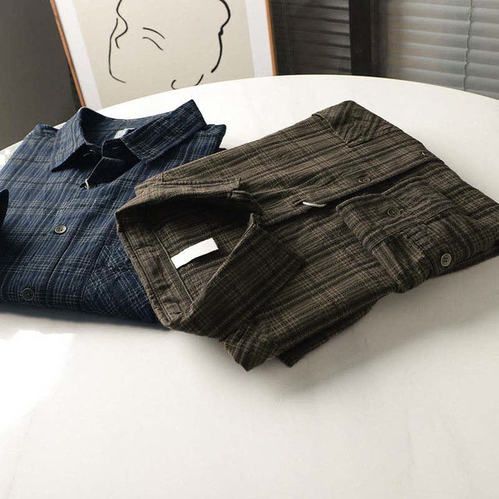 Buddha Stones 秋の通勤用刺繍チェック柄メンズコットン長袖シャツ（ポケット付き） - image 22