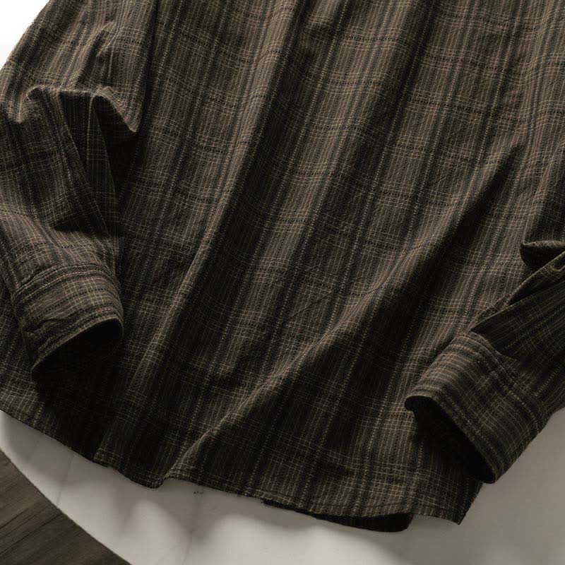 Buddha Stones 秋の通勤用刺繍チェック柄メンズコットン長袖シャツ（ポケット付き） - image 8