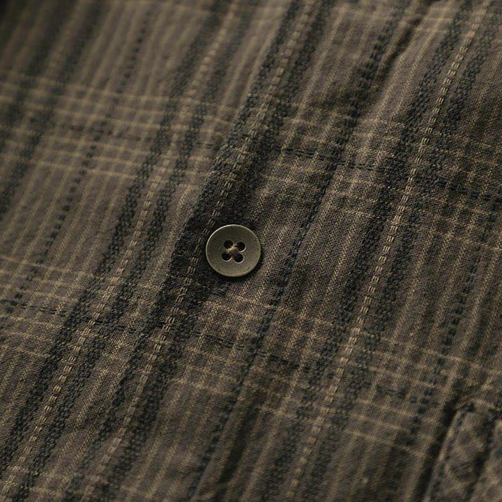 Buddha Stones 秋の通勤用刺繍チェック柄メンズコットン長袖シャツ（ポケット付き） - image 10