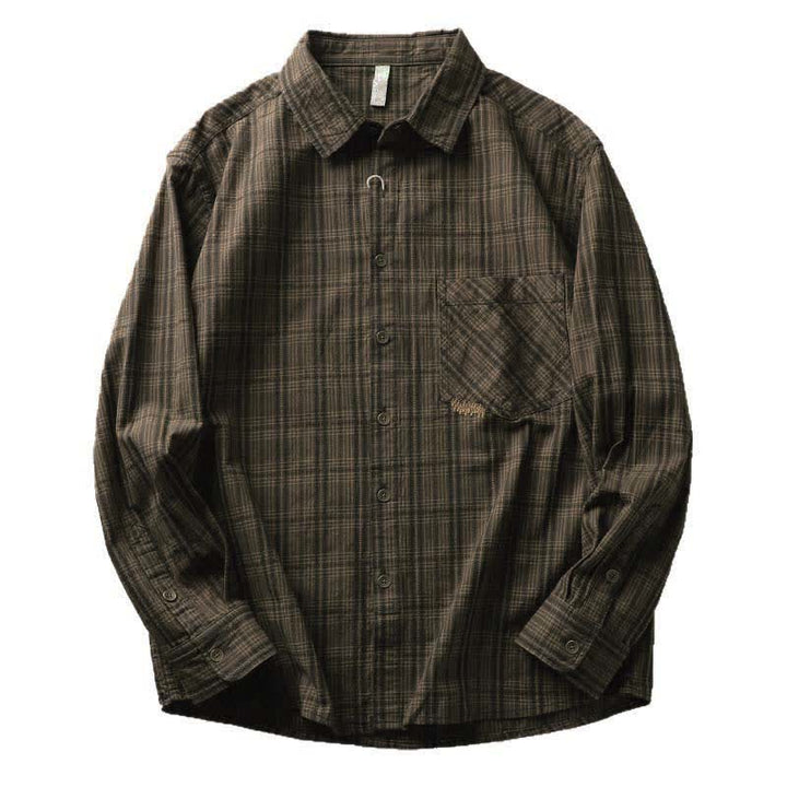 Buddha Stones 秋の通勤用刺繍チェック柄メンズコットン長袖シャツ（ポケット付き） - image 16