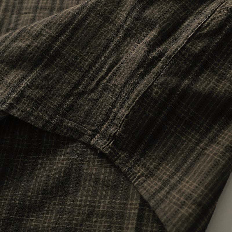 Buddha Stones 秋の通勤用刺繍チェック柄メンズコットン長袖シャツ（ポケット付き） - image 11