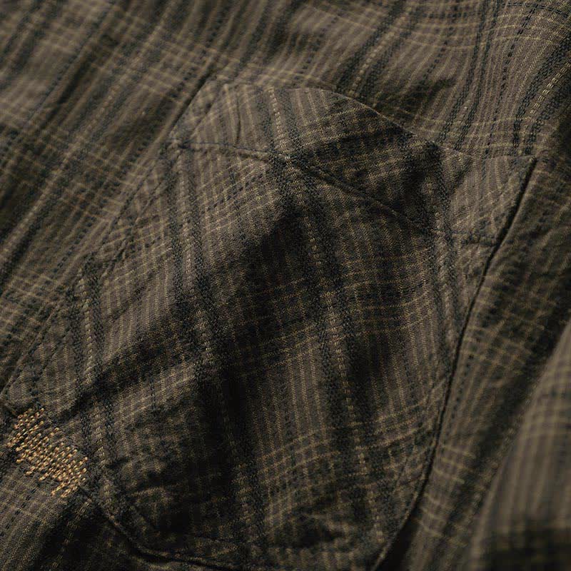 Buddha Stones 秋の通勤用刺繍チェック柄メンズコットン長袖シャツ（ポケット付き） - image 12