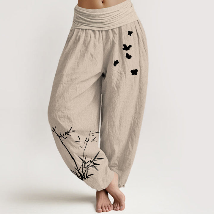 Buddha Stones ピュアコットン 簡潔な竹蝶柄 レディース 伸縮性ウエスト ハーレムパンツ - タン - US16、 UK/AU20、 EU48 (3XL) - image 11