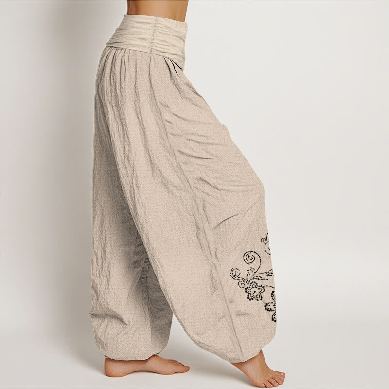 Buddha Stones ドット柄のつる花柄の純綿レディース伸縮性ウエストハーレムパンツ - image 13
