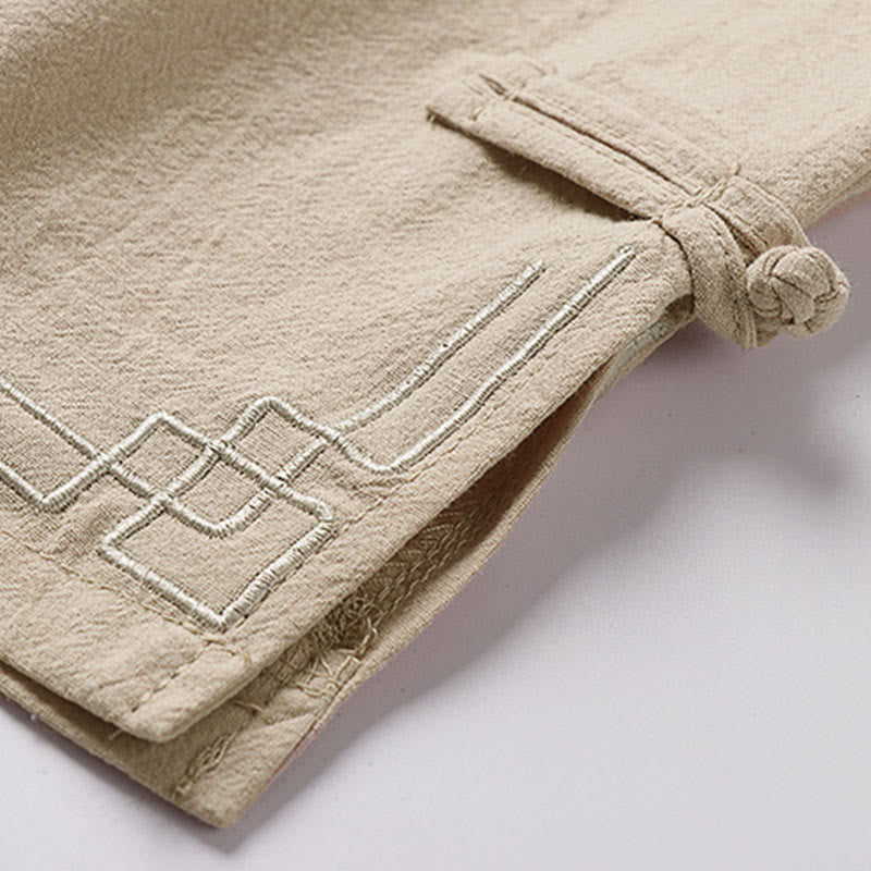 Buddha Stones プレーンなドローストリングデザイン メンズ カプリ クロップド丈 コットンリネン ワイドレッグパンツ ポケット付き - image 8