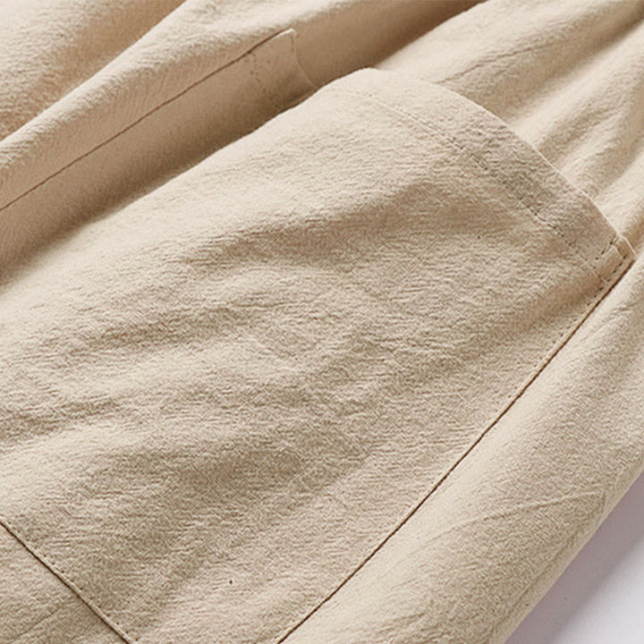 Buddha Stones プレーンなドローストリングデザイン メンズ カプリ クロップド丈 コットンリネン ワイドレッグパンツ ポケット付き - image 7