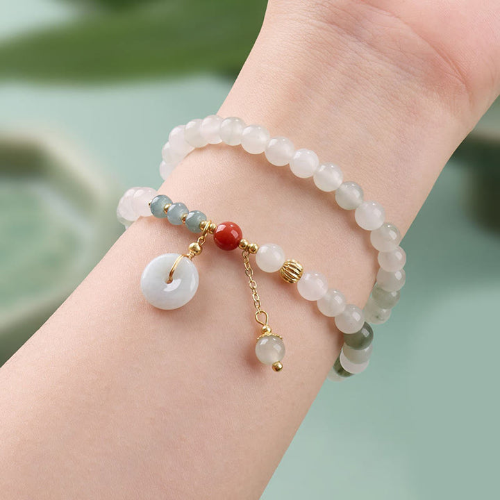 Buddha Stones 翡翠の平和のお守りチャーム幸運の豊かさ ダブルラップブレスレット - image 2