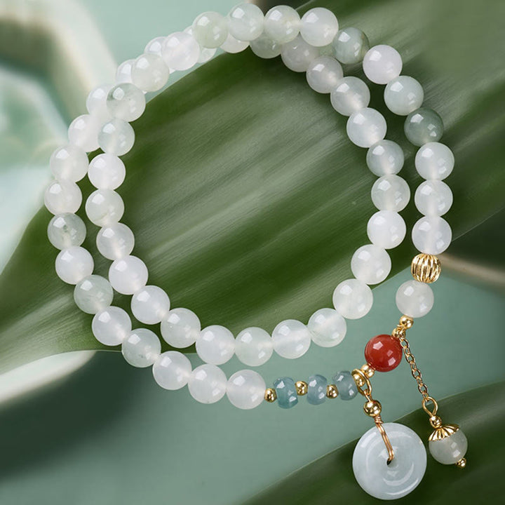 Buddha Stones 翡翠の平和のお守りチャーム幸運の豊かさ ダブルラップブレスレット - 翡翠平和のお守りチャーム（手首周り：15～16cm） - image 0