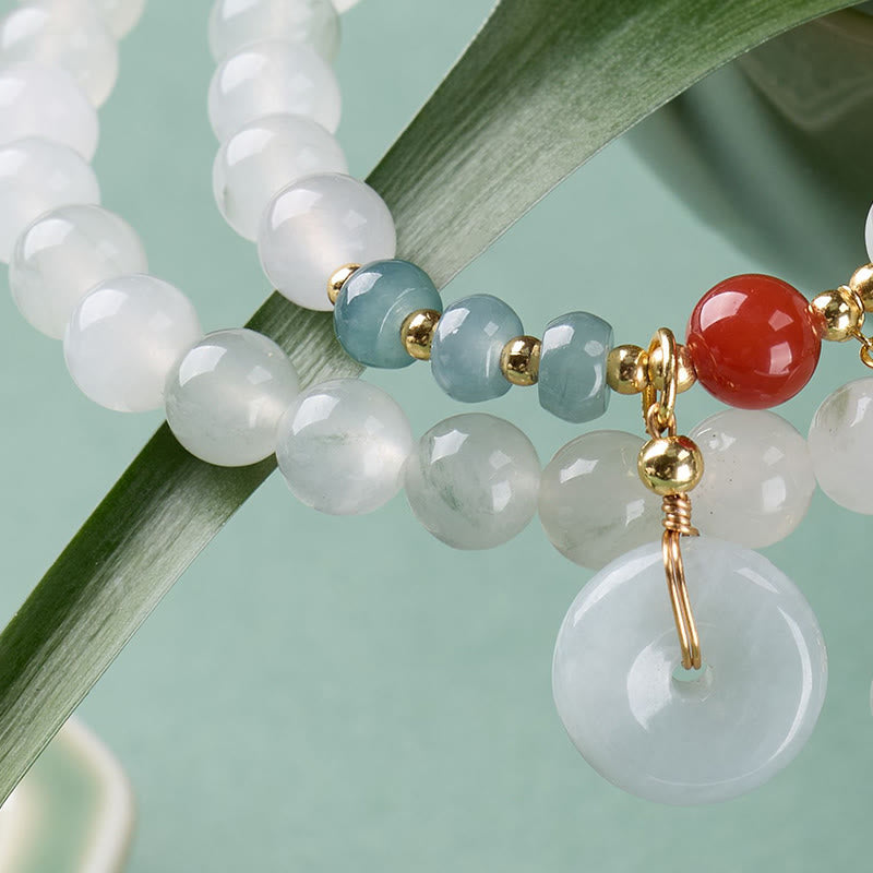 Buddha Stones 翡翠の平和のお守りチャーム幸運の豊かさ ダブルラップブレスレット - image 7