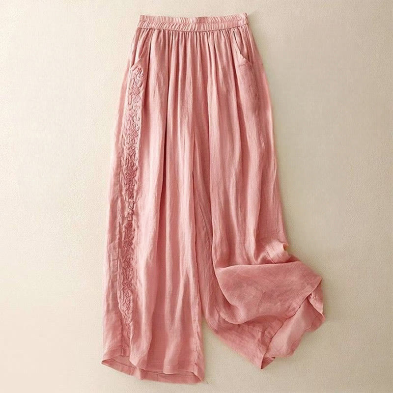 Buddha Stonesサイド刺繍デザインレディース7-8丈ワイドレッグパンツ（ポケット付き） - ピンク - US12、 UK/AU16、 EU44 (3XL) - image 15