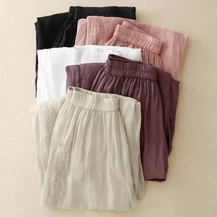 Buddha Stonesサイド刺繍デザインレディース7-8丈ワイドレッグパンツ（ポケット付き） - image 17