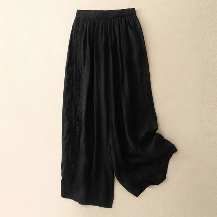 Buddha Stonesサイド刺繍デザインレディース7-8丈ワイドレッグパンツ（ポケット付き） - 黒 - US12、 UK/AU16、 EU44 (3XL) - image 13