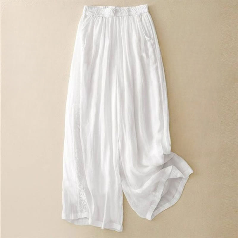 Buddha Stonesサイド刺繍デザインレディース7-8丈ワイドレッグパンツ（ポケット付き） - 白 - US12、 UK/AU16、 EU44 (3XL) - image 10