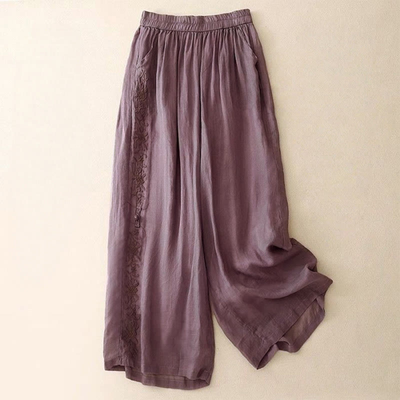 Buddha Stonesサイド刺繍デザインレディース7-8丈ワイドレッグパンツ（ポケット付き） - ミディアムオーキッド - US12、 UK/AU16、 EU44 (3XL) - image 0