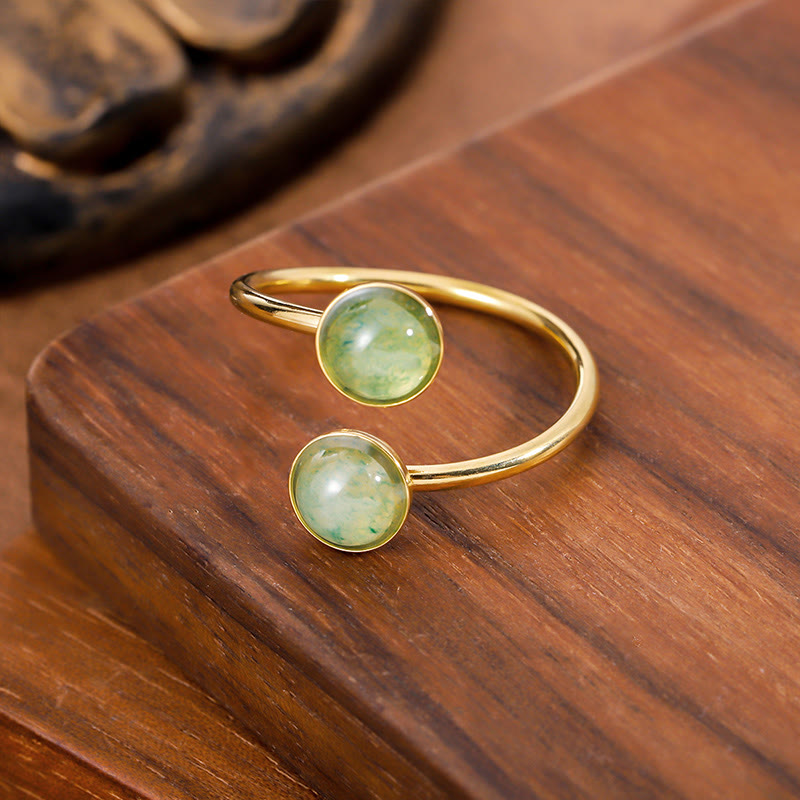 Buddha Stones チタンスチールバランスカームリング - チタン鋼グリーンビーズ（調節可能） - image 0